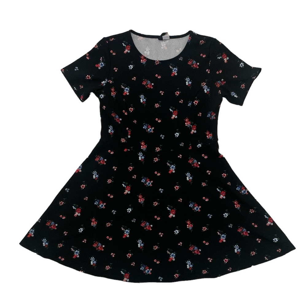 Divided H&M Dress Floral Fit And Flare With Sleeves Size 10 Women’s Stretchy